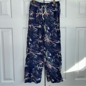 Cali 1850 Blue Tropical Print Lounge Pants Linen & Rayon XS Bird of Paradise